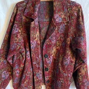 Vintage Burgundy Floral Brocade Blazer Jacket - Large